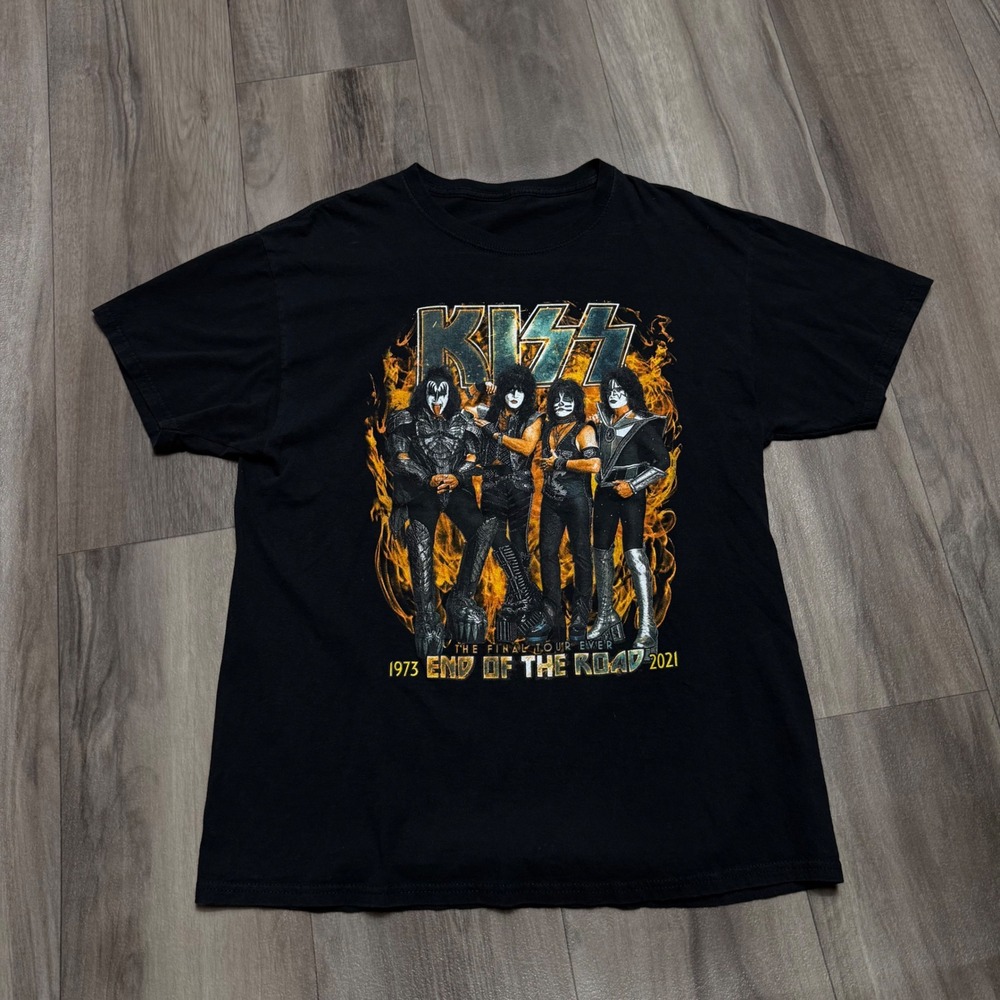 KISS End of the Road World Tour 1973-2021 Black Graphic T-Shirt Mens XL